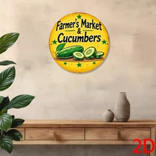 Vintage Farmers Market Cucumbers Farmhouse Metal Plaque