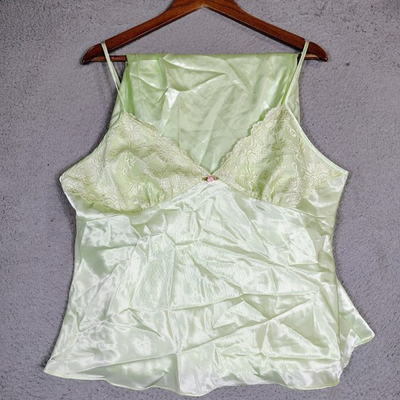 #ad Sears Cami 2 Piece Set Women XL Lime Green Floral Satin Vintage 90#x27;s Pajama NWOT $24.99