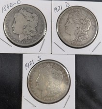 1890‑O, 1921‑D & 1921‑S Morgan Dollars – 3‑Coin Silver Lot – Circulated with Nic