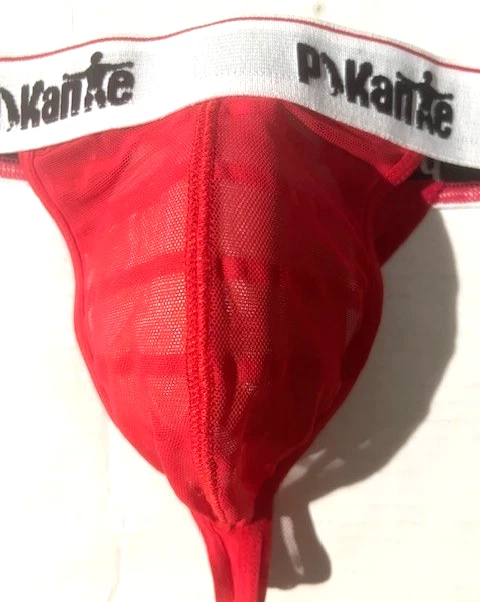 Nuevo PIKANTE Para Hombres Rojo Malla Transparente Tanga Bikini Tanga Calzoncillo Talla M Ver a Través Foto 3 de 4