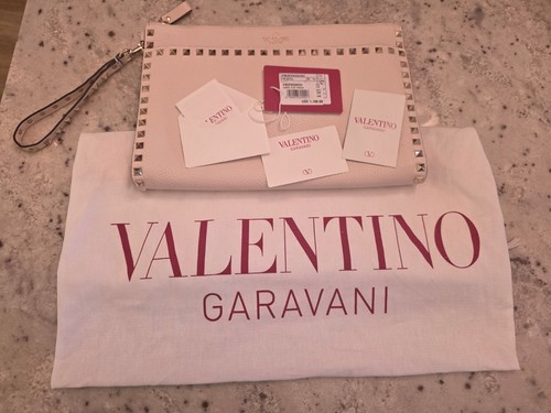 VALENTINO GARAVANI Rockstud Large Cream Flat Pouch Wristlet
