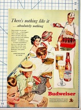 Vintage 1940s Budweiser Beer Ad Anheuser-Busch Baseball Game Original Print