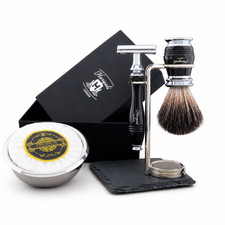 5PCS Synthetic Black Shaving Brush, DE Safety Razor, Stand, Bowl  Soap for Men