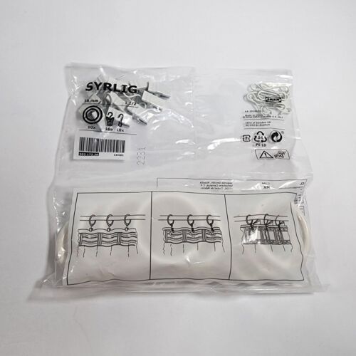 Ikea Syrlig Curtain Rings with Clamp and Hooks in White 25mm (402.240.98) Set