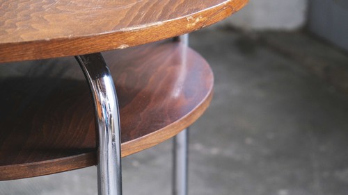 Runder Bauhaus Tisch nach Thonet ST34 Entwurf in dunkelbraun - Bild 4 von 8