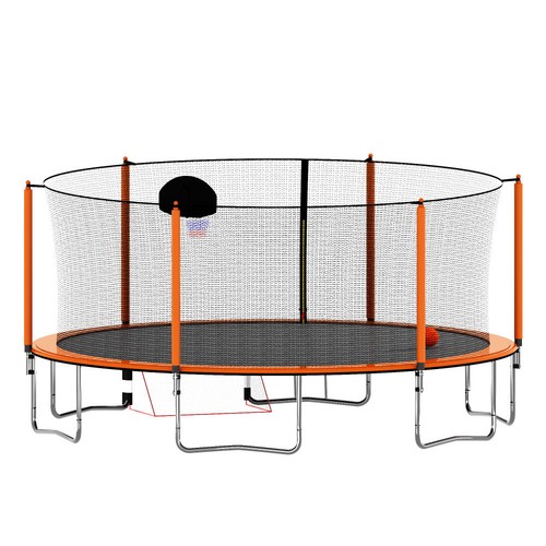 16FT Trampoline with Basketball Hoop Pump and Ladder with Soccer Goal Orange