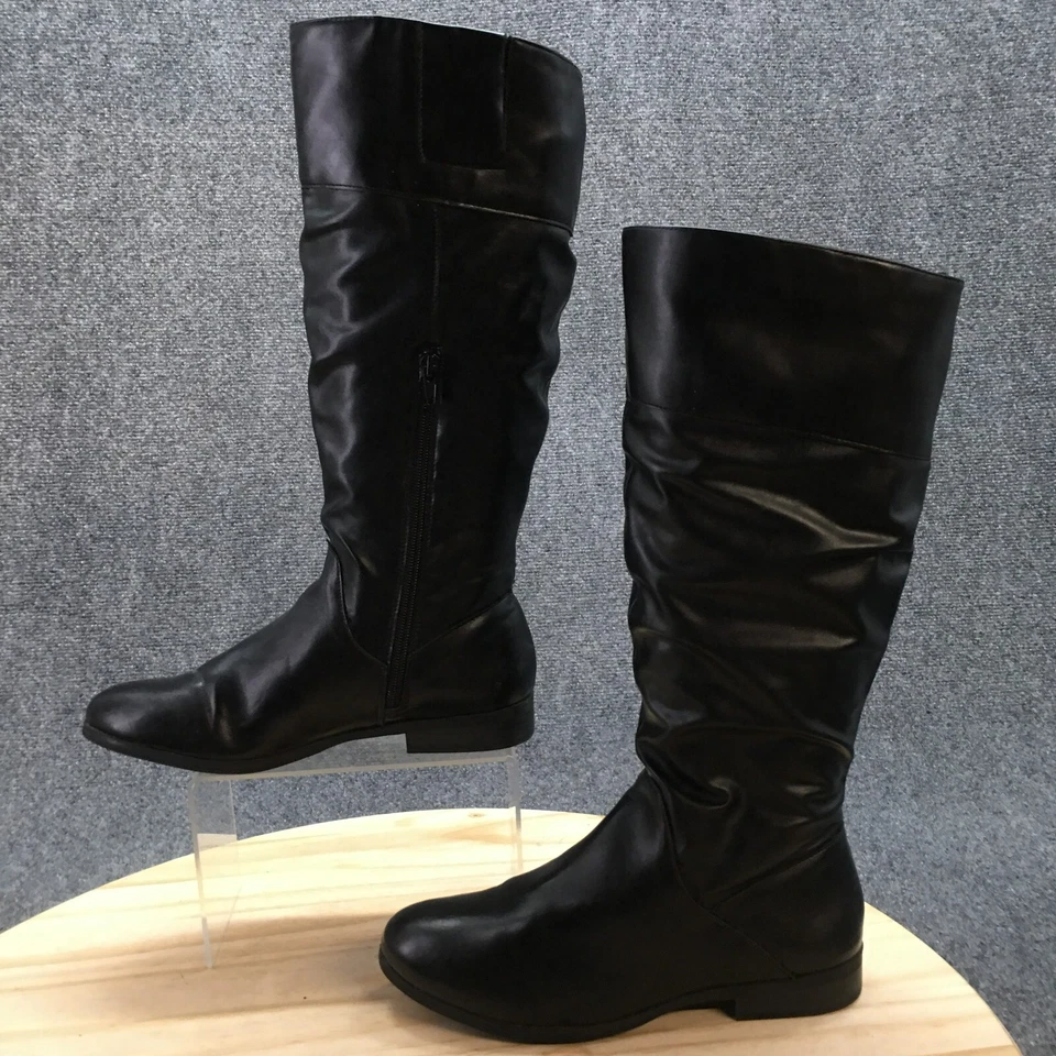 Style & Co Boots Womens 7.5 M Kelimae Tall Riding Black Faux Leather Zipper - Image 2 of 4