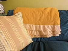 vintage retro Deep Mustard Plain Blanket vw camper Throw Warm Picnic Yellow Vgc