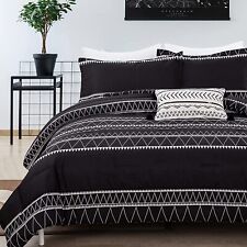 Reversible Boho Striped Black Comforter Set King Size Soft Microfiber 3 Pieces