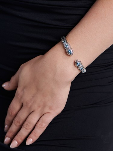 DEVATA Bali Sterling Silver 18K Gold Cuff Bracelet Peridot DHK3226PE SMALL - Picture 7 of 16