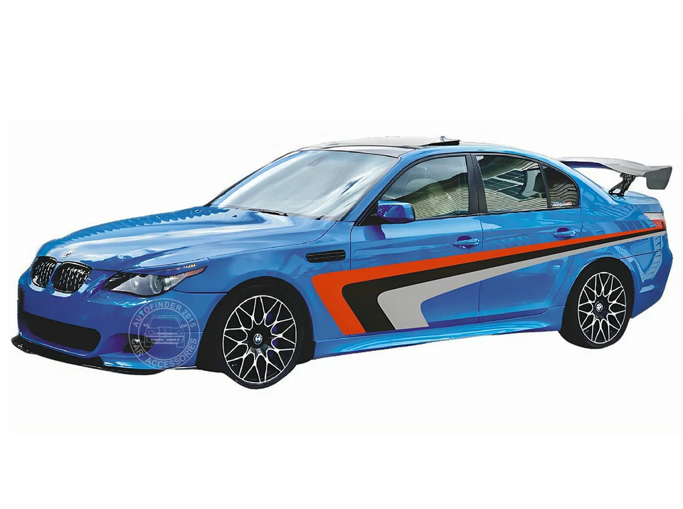 Pegatina gráfica de coche a rayas de carreras para BMW M5 vinilo tricolor calcomanía personalizada de 2 lados Foto 4 de 4