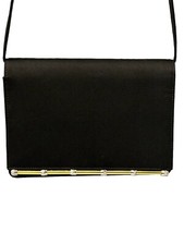 Vintage Rodo Italy Black Satin Handbag Clutch Purse Shoulder Evening Bag Mint