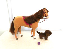 American Girl Doll Brown Chestnut Horse Retired + Pet Chocolate Chip Lab Dog