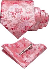 Floral Necktie and Pocket Square Tie Clip Sets for Men Rose Gold
