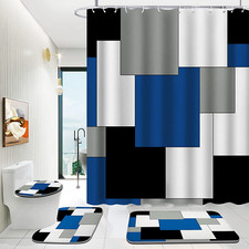 Enyorsel 4 Piece Bathroom Set Blue Geometric Shower Curtain Set With Rugs Incl M