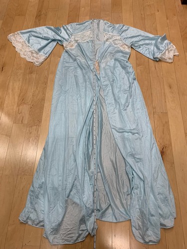 Vintage 60s Miss Elaine Blue Chiffon Nylon Peignoir Nightgown Set Union Made - Picture 7 of 11