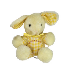 VINTAGE KNICKERBOCKER BUNNY LOVE YELLOW STUFFED ANIMAL PLUSH PLAID EARS