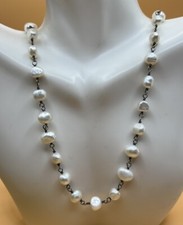Sterling Silver 925 11mm Pearl Station Necklace Long 32