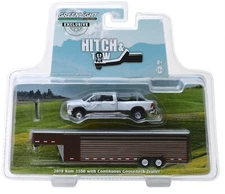 1:64 GreenLight *WHITE* 2018 RAM 3500 Dually Pickup w/LIVESTOCK TRAILER NIP