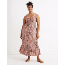 Madewell Bali Blooms Midi Dress Lace Up Ruffle Hem Light Petal Womens Sz 2