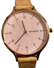 SKAGEN WOMENS SKW2704 WATCH ROSE GOLD-TONE ANITA BEIGE LEATHER NEW BATTERY