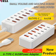 12-Port USB 66 W Fast Charging Station with 6 Type-C PD and 6 USB-A Ports Hot US