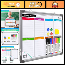 16x12 Magnetic Dry Erase Weekly Calendar Wall Board - Double-Sided, Portable Mem