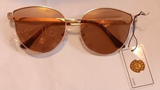 Circular Cat Eye Amber Lens Silver Framed Sunglasses New W/Tags UV400