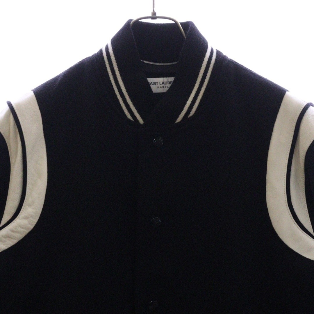 SAINT LAURENT PARIS TEDDY JACKET PELLE BORDO LANA MAGLIONE STADIO NERO Usa