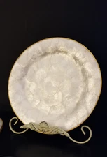 Capiz Charger Plates, set of 3.. with Gold Rim. Vintage. 13 1/2 inches.