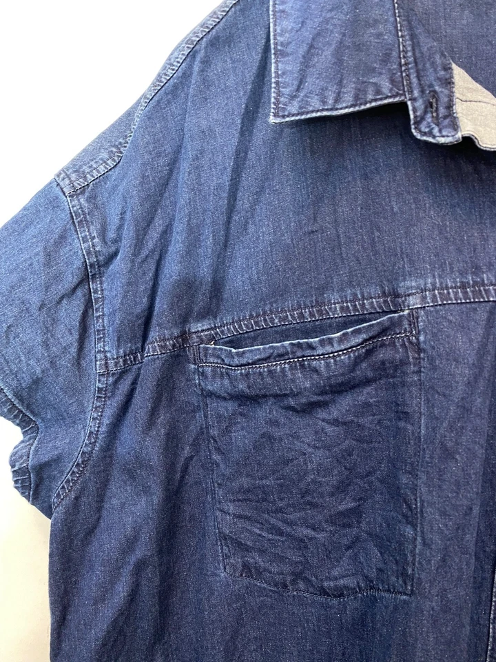 Универсальный стандартный женщин коротким рукавом высоты низкого джинсовой ткани туника Топ кнопки средний - Изображение 4 из 4