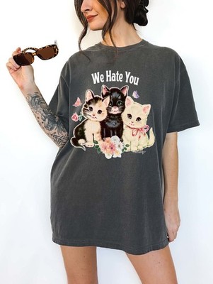 Funny We Hate You Kitties Graphic Tee Vintage Cat Humor T Shirt