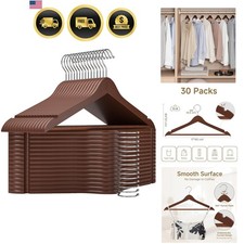 Durable Wooden Hangers 30 Count - Elegant Walnut with Secure Double Notches