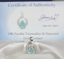 18ct Gold Mozambique Paraiba Tourmaline & Diamond Necklace Pendant GEMPORIA -NEW