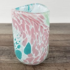 Art Glass Flower Vase Pastel Confetti Swirls Hand Blown Artisan Cottage