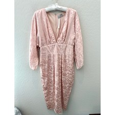 ASOS | Pink Floral Jacquard Deep V-neck Kimono Sleeve Shift Midi Dress | 6