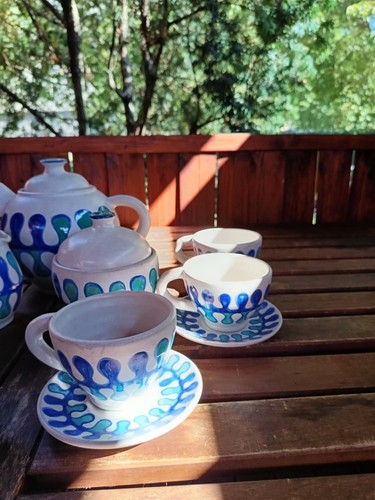 Waterdrops vintage Hungarian ceramic design coffee set of 6 by Maria Mosonyi - Picture 5 of 8