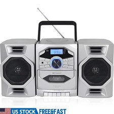 Portable CD Cassette Player Boombox AM FM Radio Detachable Speakers AUX Input US