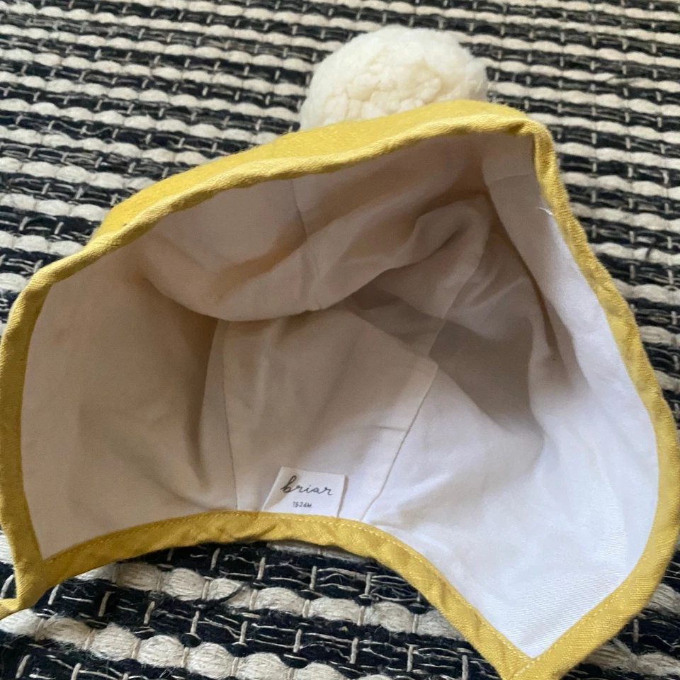 Sombrero Briar Baby Niño Pequeño Amarillo Mostaza Lana Gorro Corbata Pom 18/24M Foto 4 de 4