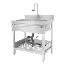 Stainless Steel Sink Heavy Duty Free Standing Kitchen Sink w/Faucet Laundry Sink