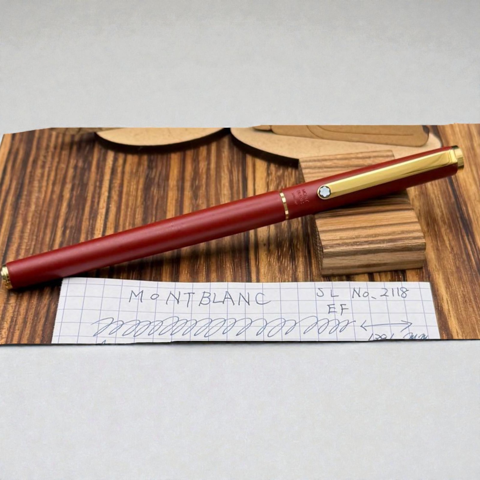 Montblanc Slimline Burgundy & Gold Fountain Pen NO.2118 EF Nib 1980s