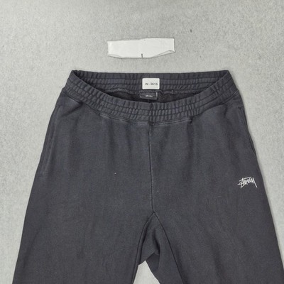 Stussy Men Activewear Pants M Black Embroidered Sweatpants Fleece