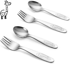 4 Piece Stainless Steel Toddler Forks and Spoons with Smooth Rounded Edges  ...
