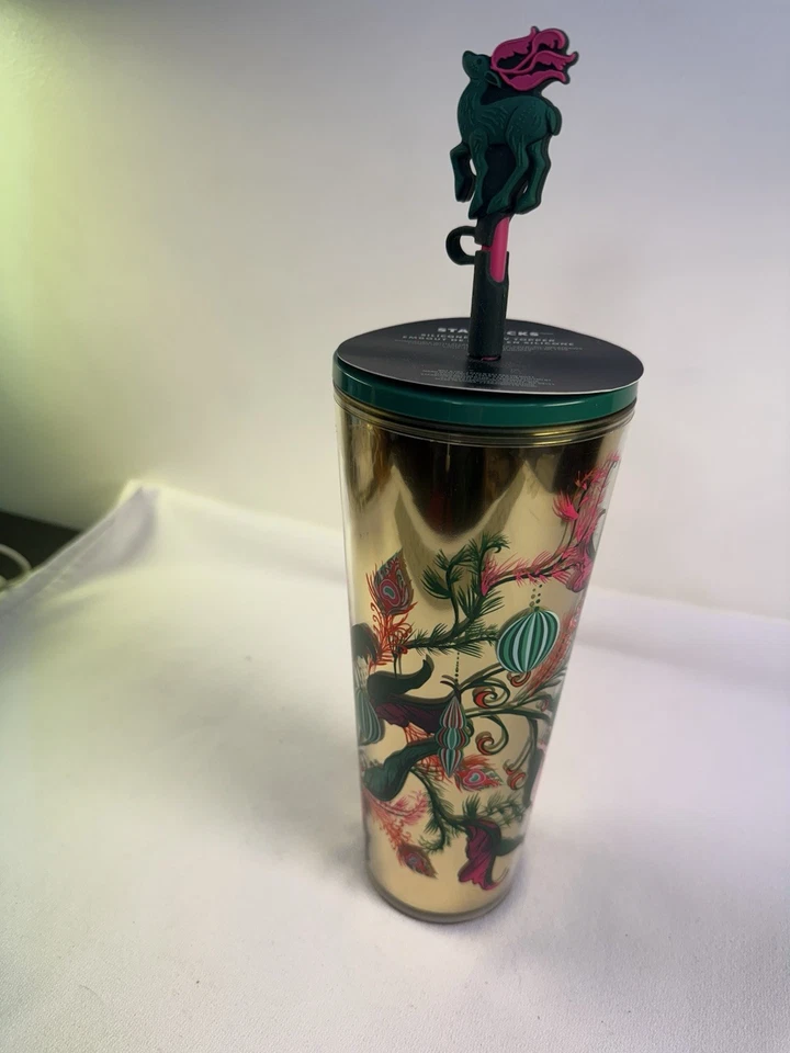 Starbucks Christmas Reindeer Tumbler Holiday 2024 Silicone Straw Topper 24 Oz - Image 2 of 4