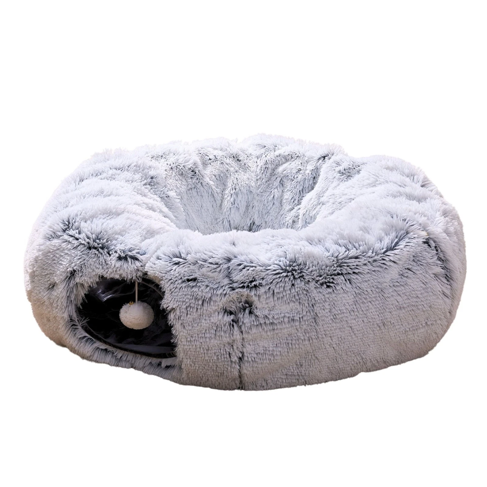 PetPals Grey Plush Cat Interactive Tunnel Toy – Faux Fur Cozy Hideout for Cats