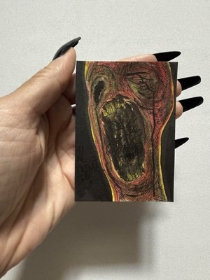ACEO Original Dark Surrealism Self Portrait 2.5x3.5 Pen&Marker by Mind Decay￼