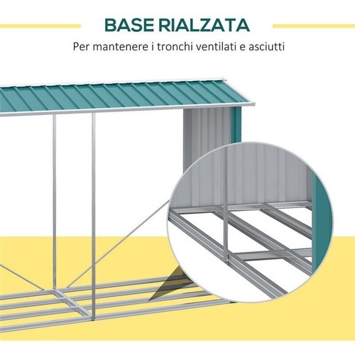 LEGNAIA CON STRUTTURA IN ACCIAIO GALVANIZZATO E BASE RIALZATA 240X86X160CM - Foto 5 di 8