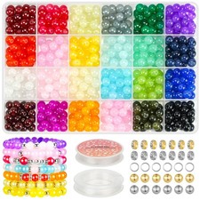 8mm Glass Beads Jewelry Making Kit, 24 Colors Crystal Beads for Bracelets Rou...
