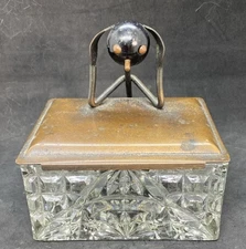 Vintage Clear Glass Trinket Dish with Whimsical Man Sleeping Copper Cover