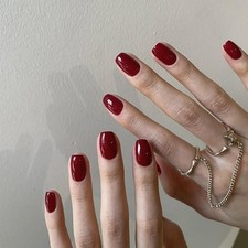 Short False Nails Square - 24pcs Red Press On Nails - Solid Burgundy Colour Fake